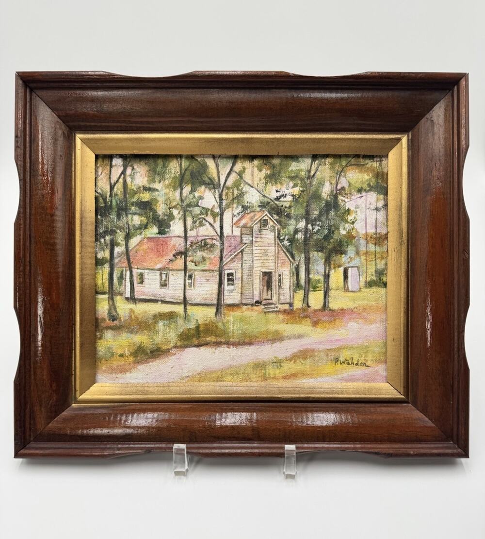 Country Church Scene Impressionist Oil Painting Signed P. Wahden 13.25” x 11.25”